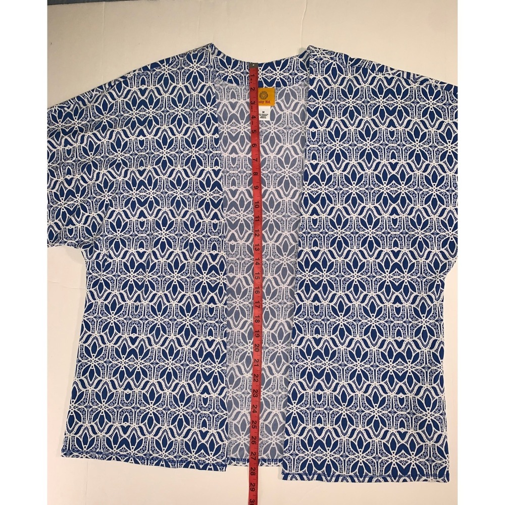 Ruby Rd Blue White Geometric Pattern Open Front 3… - image 5